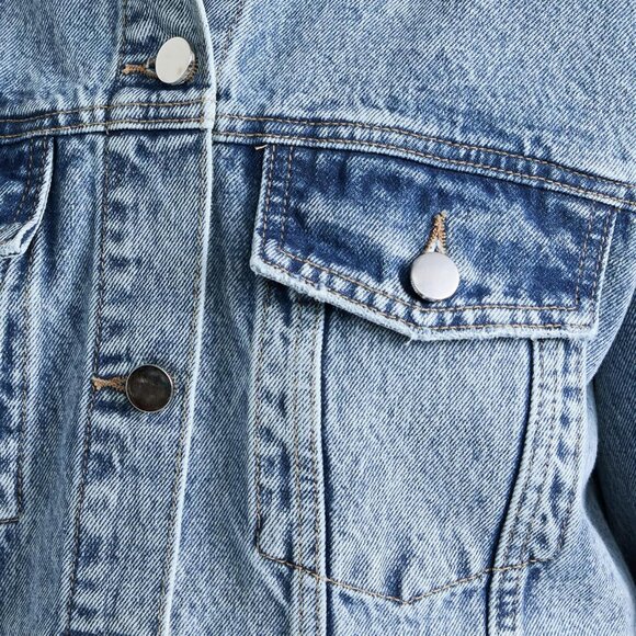 Women Oversized Jean Jacket Cotton Long Sleeve Button Down Casual Stylish - Picture 7 of 7